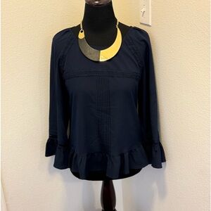 A New Day Navy Blue Blouse Top Ruffled Flounce High Low Size S